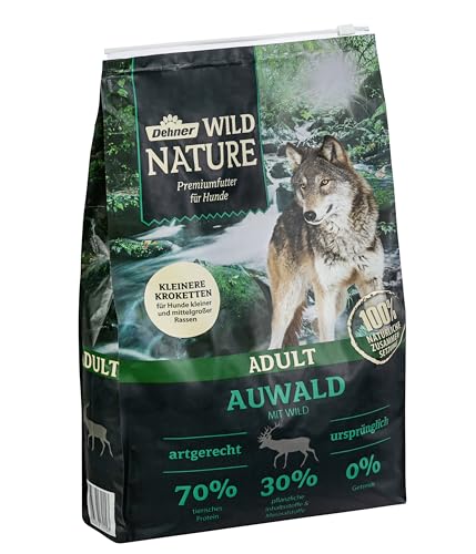 Dehner Wild Nature Hundefutter Auwald Trockenfutter getreidefrei zuckerfrei Kroketten für ausgewachsene Hunde Wild 4 kg