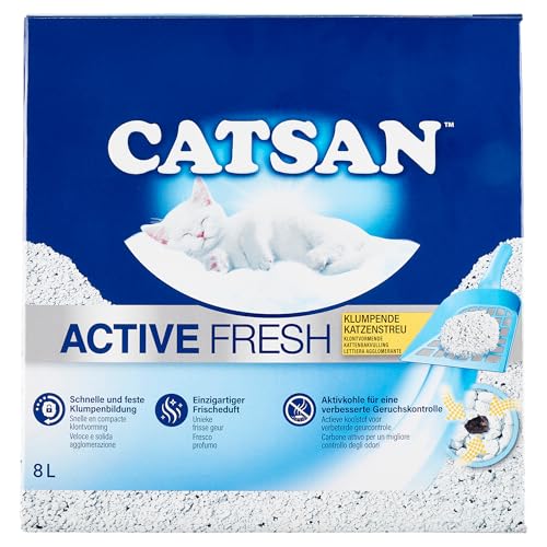 Catsan Active Fresh Katzenstreu aus Naturton mit Aktivkohle Effektive Bindung von Geruch und Feuchtigkeit 1 x 8 Liter