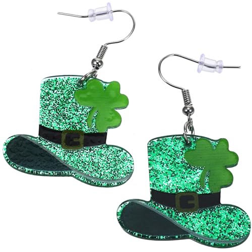 DEARMAMY 1 Paar Urlaub Ohrringe Creolen Damen Kleeblatt-Anhänger Nieten ohrringe keltisch st. patricks day St. Patrick Day Ohrringe für Frauen dekorative Ohrringe Aluminiumlegierung Green