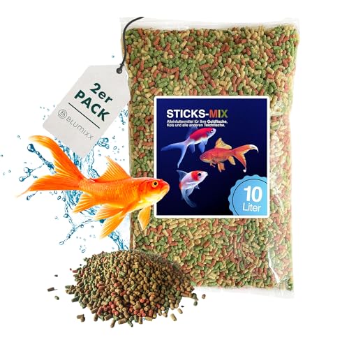 Teich Sticks Mix bunt 20 Liter 2X 10 L Beutel Premium Alleinfuttermittel Fischfutter Koifutter Goldfischfutter Teichfutter Teichfischfutter mit Vitaminen Tricolore Nicht Trübend