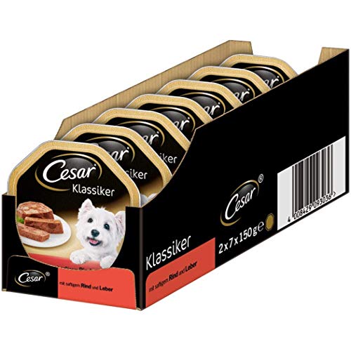 Cesar Hundefutter Selection in Sauce mit Rind und Leber Nassfutter für Hunde Ohne Zuckerzusatz künstliche Aroma- oder Farbstoffe Multipack 14 x 150 g