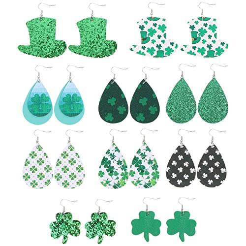 Holibanna 10 Paar Ohrringe mit vier Kleeblättern Clip-Ohrringe große Creolen für Damen süße ohrringe st patricks day ohrringe Party-Ohrtropfen St. Patrick s Day Dekoration für Frauen Leder