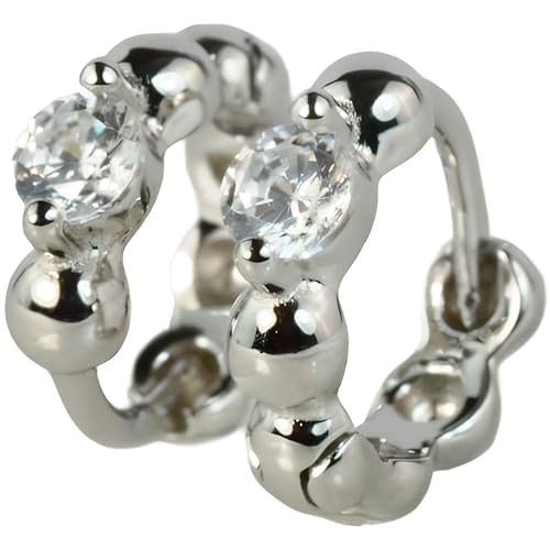 NicoWerk Damen Silber Creolen Klein aus 925 Sterling Silber Rund mit Stein Schlicht Glatt Glänzend Eklatant Schmal Filigran Edel Elegant SOR473