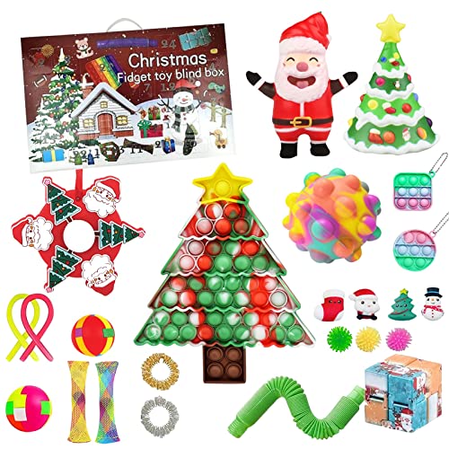 JUSHINI Weihnachts Countdown Adventskalender 2021 Kinder Sensory Zappelspielzeug Sets Popit Simple Dimple Fidget Toys Adventskalender Set Weihnachten Geschenkbox für Kinder HO-81
