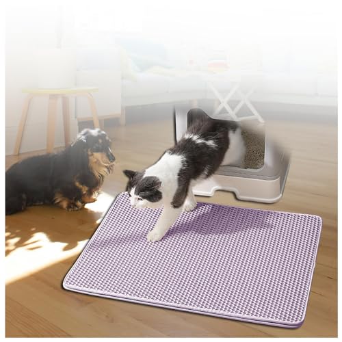 Katzenstreu Matte Katzenmatte Waben Doppelschicht Design Katzenstreu Matte Urin-und Wasserdichtes Material Easy Clean Streukontrolle Katzenklomatten Purple-M