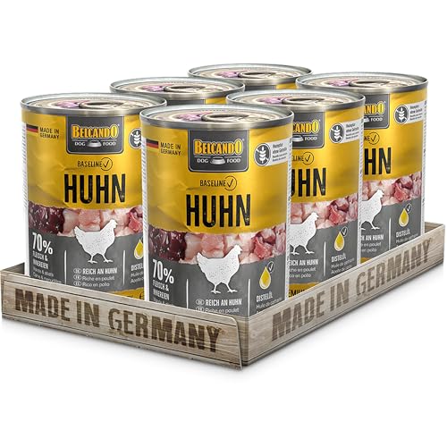 BELCANDO Baseline Nassfutter für Hunde Huhn 6X 400g Dose 70% Fleisch für ausgewachsene Hunde Hundefutter nass ohne Getreide Made in Germany