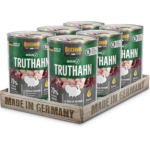 BELCANDO Baseline Nassfutter für Hunde Truthahn 6X 400g Dose 70% Fleisch für ausgewachsene Hunde Hundefutter nass ohne Getreide Made in Germany