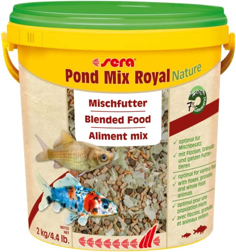  07107 Pond Mix royal 10 Ltr.   Futtermischung aus Flocken Sticks 7% Gammarus als Leckerbissen für alle Teichfische Teichfutter BZW. Goldfischfutter