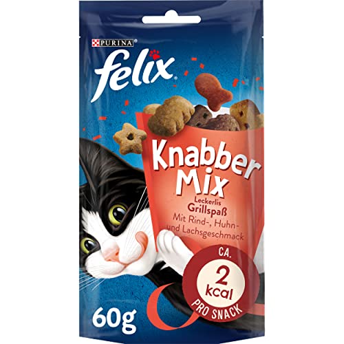 FELIX KnabberMix Grillspaß Katzensnack Knusper-Leckerlie mit 3 Geschmacksrichtungen 8er Pack 8 x 60g