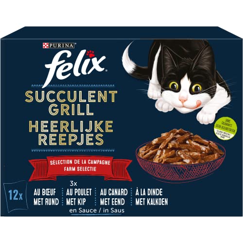 FELIX Sukkulente ausgewachsene Katze Auswahl an Rind Huhn Ente Truthahn in Sauce 6er Pack 12 x 80 g Frischebeutel