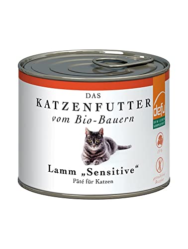 defu Katzenfutter 12 x 200 g Pate Bio Lamm Sensitive Alleinfuttermittel Premium Bio Nassfutter für Katzen
