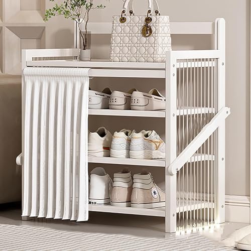 HMBEST Bambus-Schuhregal Schuhschrank for den Eingangsbereich Versteckter Schuhschrank Großer Schuhschrank hoher freistehender schlanker Schuhschrank for Foyer Flur White 70x23.8x90CM