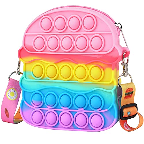  Push Bag Handbag Tasche Game Bubble Shoulder Bag Game Rainbow Stress Relief Anxiety Toy for Children and Adults Game Hamburger Bag