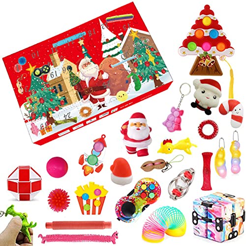 JUSHINI Weihnachts Countdown Adventskalender 2021 Kinder Sensory Zappelspielzeug Sets Popit Simple Dimple Fidget Toys Adventskalender Set Weihnachten Geschenkbox für Kinder HO-32