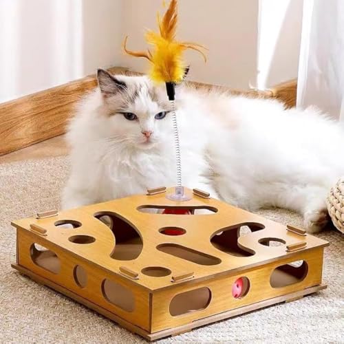 CiCixixi Katzenspielzeug Rollender Ball Interaktives Katzenspielzeug Box Flexible Angel mit Federn Katzenminze Katzen Fellpflege Intelligenzspielzeug Pfoten Palast für Hauskatzen