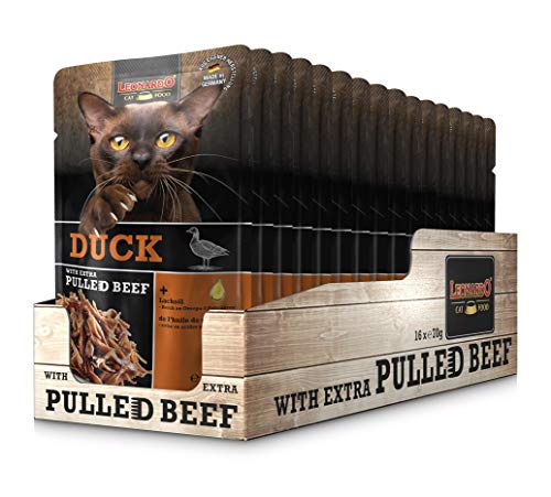  Frischebeutel 16x70g Duck mit Fleischstreifen Pulled Beef Getreidefreies Alleinfuttermittel Katzenfutter