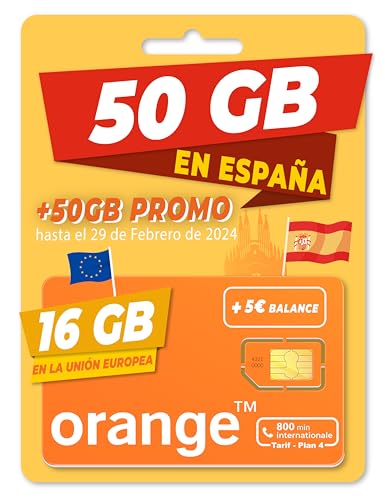 ORANGE Spain - 50GB Prepaid SIM Karte in Spanien 800 Nationale und Internationale Minuten 5 Kredit Aktivierung Nur online unter www marcopolomobile com