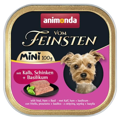 animonda Vom Feinsten Adult Mini - Leckeres Nassfutter für Hunde - Gut für kleine Rassen geeignet - mit Kalb Schinken Basilikum - 32 x 100 g