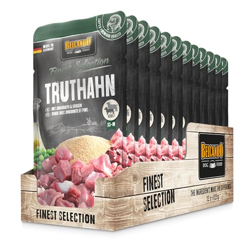 Belcando Frischebeutel 12x125g Truthahn mit Amaranth Erbsen Nassfutter für Hunde Feuchtfutter Alleinfutter im Einzelportionsbeutel