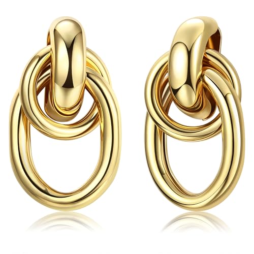 Dochais 1 Paar Gold Silber Ohrringe Damen 14K Golden Creolen Ohrringe aus S925 Silber und Messing Stil A Gold