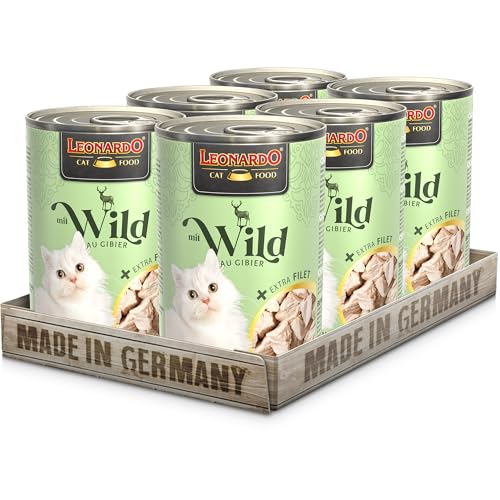 LEONARDO mit Wild extra Filet 6 x 400g Wildfleisch extra Hühnerfilet Nassfutter mit extra Filet Getreidefrei mit extra hohem Fleischanteil