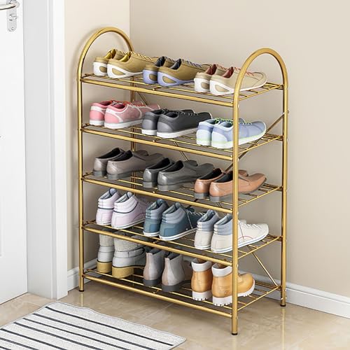 Schuhregal aus Metall 5 Etagen freistehend schmaler Schuhständer stabiler Schuh-Organizer mit großer Kapazität für Eingangstür Schranktür 50 x 26 x 50 cm Gold