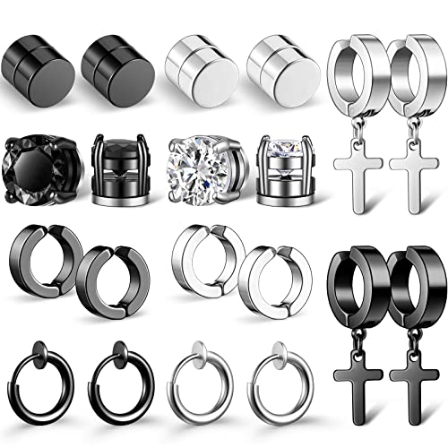 HICARER 10 Paare Magnetische Ohrstecker Magnetische Nicht Durchdringende Kreuz Baumeln Unisex MessgerÃ¤te Clip auf Ohrring CZ Magnet Ohrring Set Einfacher Stil