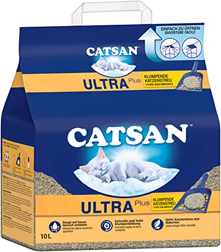 Catsan Ultra Plus Katzenstreu aus feinen natürlichen Tonkörnchen 1 x 10 Liter
