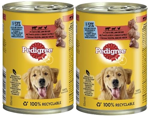 PEDIGREE Dose mit 3 Sorten Rind Lamm und Huhn 2x400g Hundefutter Nassfutter Dosenfutter