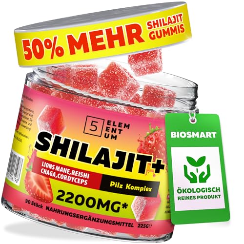 Original Shilajit Gummies   90 Stück   Premium Himalaya Shilajit Gummies Löwenmähne Reishi Chaga   Shilajit aus dem Himalaja für Energie Vitalität Aroma von Erdbeere   2200mg