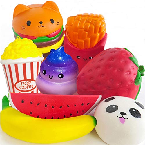 8pcs Squishies Toys Christmas Squishy Toys Squishies Toys for Girls Boys Jumbo Fruit Food Squishies Slow Rising Scented Stress Reliever for Adults Squishy Squeeze Toys Kids Bag Filler