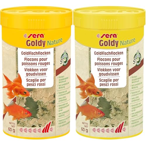 sera Goldy Nature 250 ml - Goldfischfutter für gesundes Wachstum prächtige Farben Fischfutter fürs Aquarium Flockenfutter mit hoher Futterverwertbarkeit und somit weniger Algen Packung mit 2