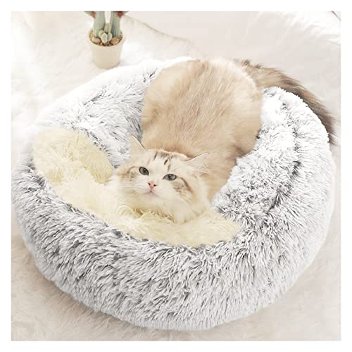 Andiker Katzenbetten für Indoor-Katzen Plüsch warmes Kätzchen-Welpen-Sofa weiches und bequemes Haustierbett mit rutschfester Unterseite grau
