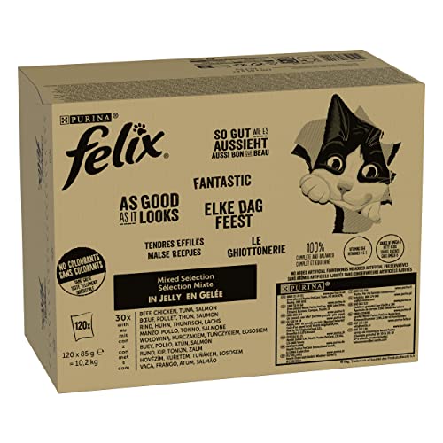 FELIX Katzenfutter nass in Gelee Sorten-Mix 120er Pack 120 x 85g