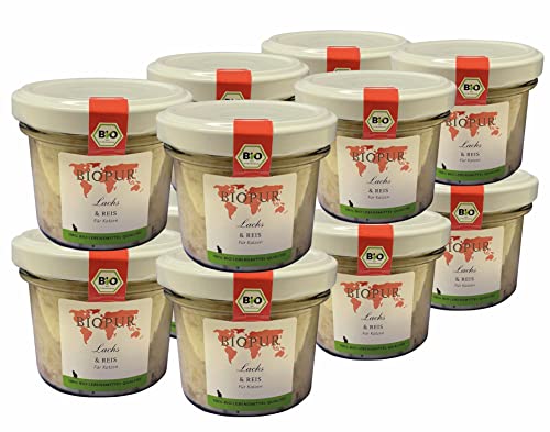 BIOPUR Katzen Nassfutter Lachs Reis 12x100g in 100% Bio Lebensmittelqualität   ausgewogenen Zusammensetzung   aus hochwertigen Rohstoffen