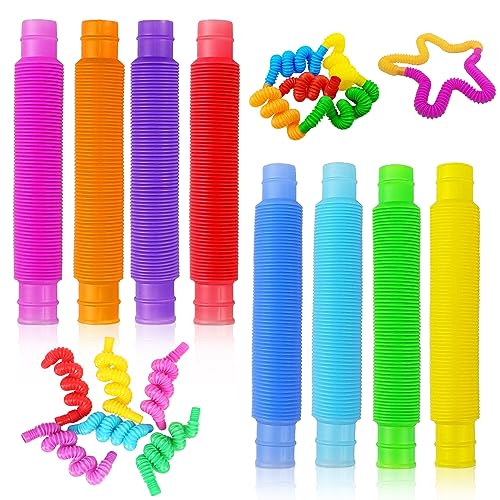 RobLuX 24 Stück Pop Tubes Bunt Sensorik Spielzeug Tubes Stretchrohr Sensorik Spielzeug für Kinder Erwachsene Stress und Angst Linderung Kindergeburtstag