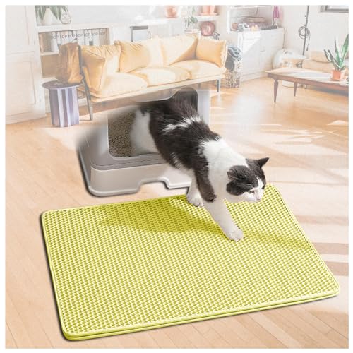 Katzenstreu Matte Katzenmatte Waben Doppelschicht Design Mülleimer Für Katzenkot Urin-und Wasserdichtes Material Easy Clean Streukontrolle Katzenklo Teppich Yellow-M