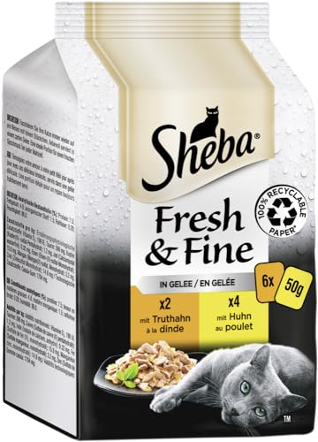 SHEBA Portionsbeutel Multipack Fresh Fine in Gelee mit Truthahn und Huhn 6 x 50g