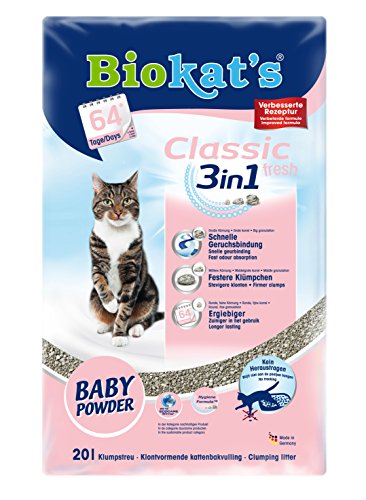 Biokat s Katzenstreu Classic Fresh 3 in 1 Babypuderduft 1 Packung 1 x 20 L