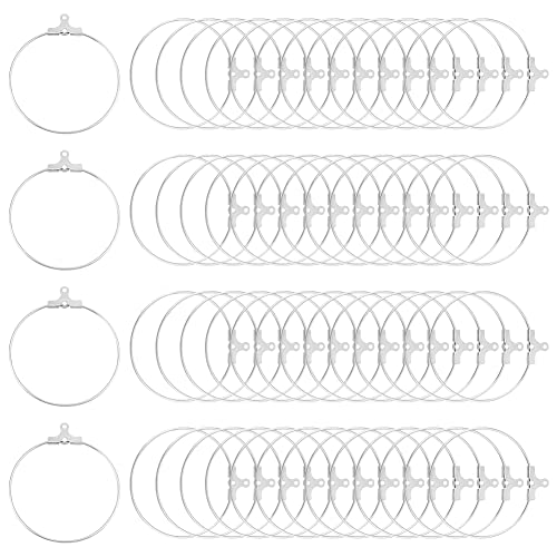 UNICRAFTALE Über 50Stk 304 Edelstahl Creolen DIY Ohrring Runde Perlen Creolen Ohrringe Selber Machen Set Edelstahl Farbe Ohrring Basteln Zubehör Für DIY Schmuckherstellung Loch 1mm