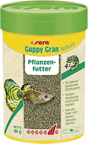 sera Guppy Gran Nature 100 ml 44 g - Pflanzenfutter aus langsam sinkendem Softgranulat Guppy Futter sowie für Lebendgebärende Schwertträger Platy Molly Co.