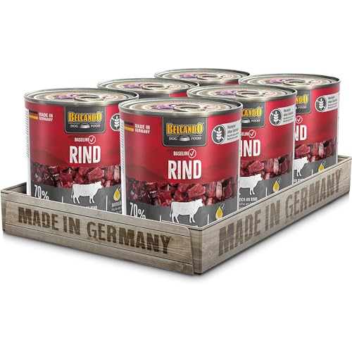 BELCANDO Baseline Nassfutter für Hunde Rind 6X 800g Dose 70% Fleisch für ausgewachsene Hunde Hundefutter nass ohne Getreide Made in Germany