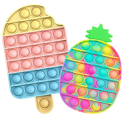 Telagoo Pop it Fidget Toy 2 Stück Pop Bubble Anti Stress Spielzeug Sensorisches Spielzeug Autismus Lindert Angstzustände Geruchloses Silikonmaterial Für Kinder und Erwachsene EIS Ananas
