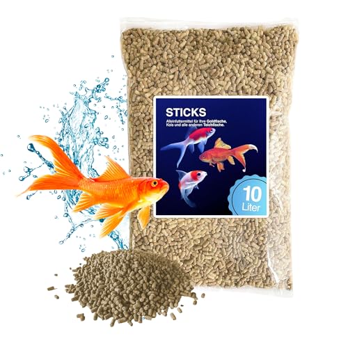 Teich Sticks Mix einfarbig 10 Liter Beutel Premium Alleinfuttermittel Fischfutter Koifutter Goldfischfutter Teichfutter Teichfischfutter mit Vitaminen Tricolore Nicht Trübend