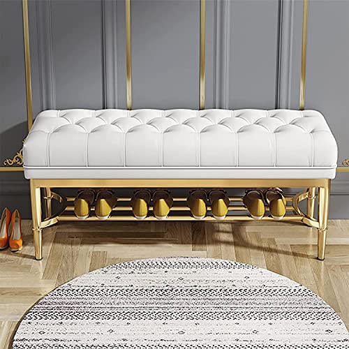 Hochwertige Lederbank für den goldenem gepolstertes Ende des Bettes moderne Schuhaufbewahrung Organizer weiß 100x 33x 48 cm