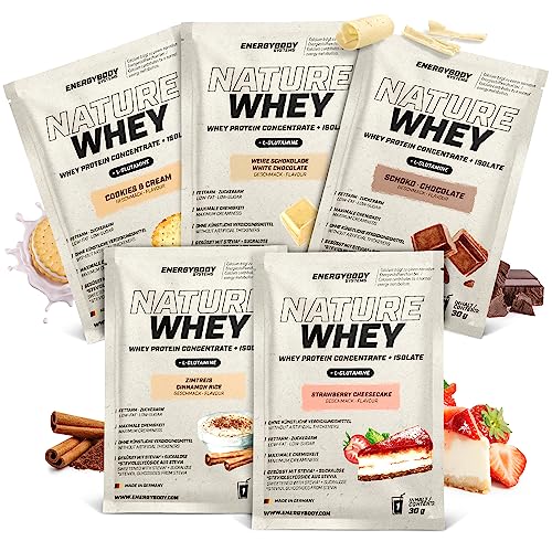 Energybody Nature Whey Protein Pulver Probierpaket 2-5x30g - Zucker- und fettarmes Molkenproteinpulver ohne künstliche Verdickungsmittel Proteinpulver Probierpackung Eiweißpulver Probierset