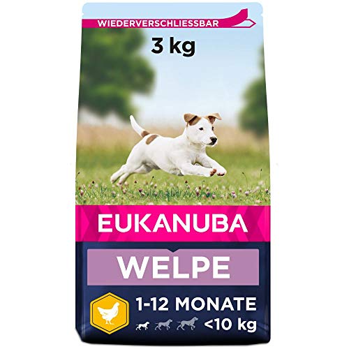 Eukanuba Welpenfutter mit frischem Huhn für kleine Rassen Premium Trockenfutter für Junior Hunde 3 kg