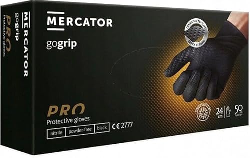 GEGRIP Einweghandschuhe Einmalhandschuhe extra stark Nitrilhandschuhe 3x dicker Handschuhe Einweg mit Diamant Grip Arbeitshandschuhe Industrie Montage versch. Farben 50 Stk Box Schwarz S