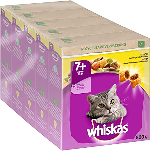 Whiskas Senior 7 Trockenfutter - Katzentrockenfutter für erwachsene Katzen - Huhn - 5 x 800g