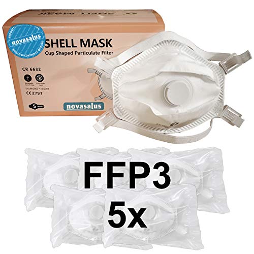 Novasalus FFP3 Atemschutzmasken mit Ventil Cup Shape Schutzmasken CE 2797 Zertifikat - Packung mit 5 FFP3 NR